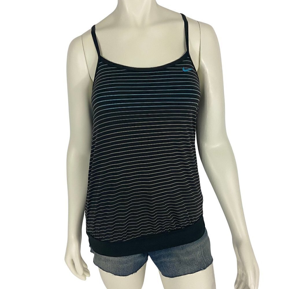 Nike Swim Women's / Girls Tankini Top Blue & Black Striped Size S/P Padded NWT
